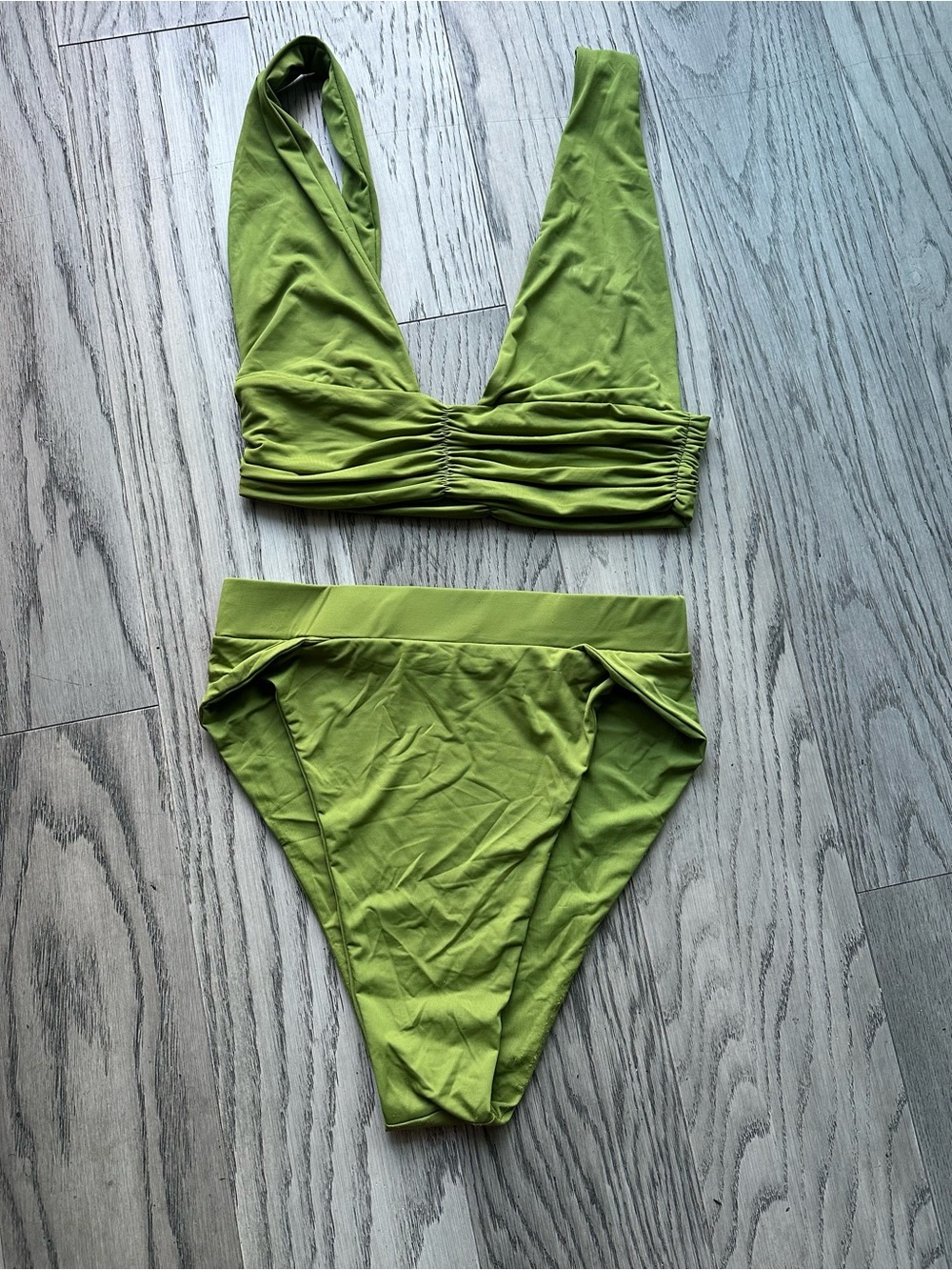 Riot Swim Chartreuse V-Neck High-Waist Bikini